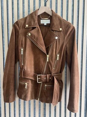 Michael Kors Brown Suede Belted Biker Jacket